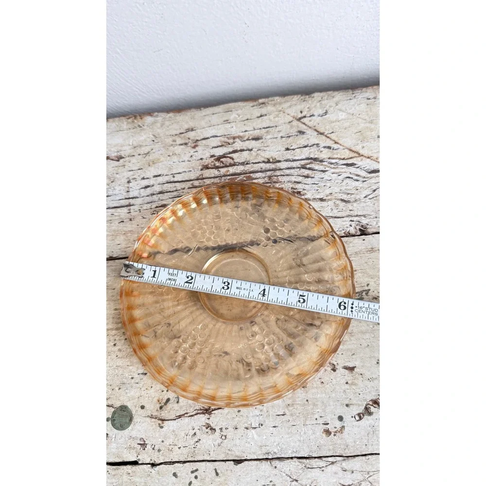 Vintage Peach Luster Carnival Glass Saucer Grape Pattern Scalloped 6